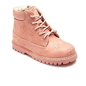 Akid Emboss Skull Rose Pink Boots Size 5Y Women 6